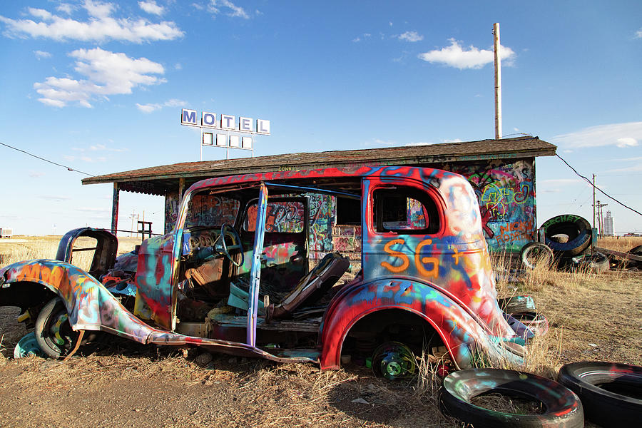 Abandoned painted car on Historic Route 66 in Texas Photograph by Eldon McGraw