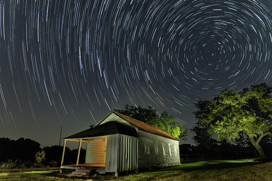 Abandoned Schoolhouse Under a Star Trail Photograph by Mike Harlan ...