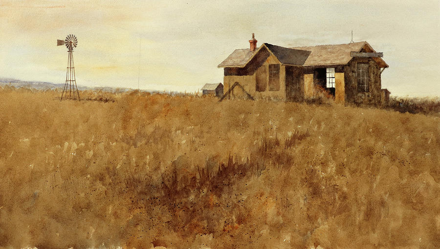 Abandoned Station with Windmill Painting by Stan Masters