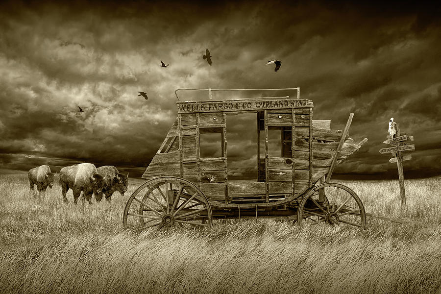 Abandoned Wells Fargo Stage Coach in Sepia Tone Photograph by Randall Nyhof