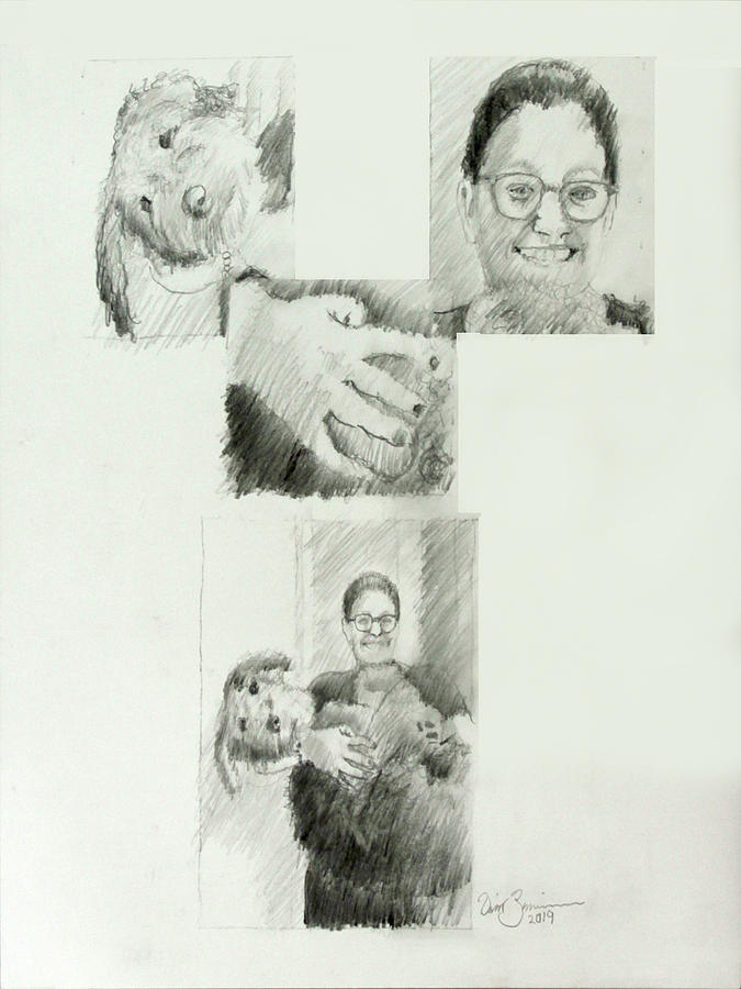Abbie and Izzy studies Drawing by David Zimmerman
