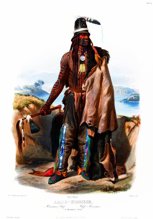 Karl Bodmer Painting - Abdih Hiddisch A Minatarre Chief Hidatsa People circa 1841 by Peter Ogden