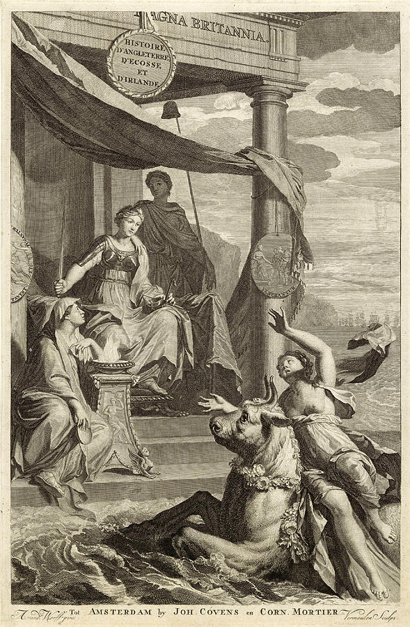 Abduction of Europe witnessed by Britannia Drawing by Cornelius Vermeulen