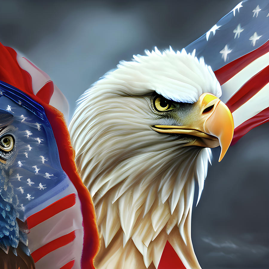 ABE001 Patriotic American Bald Eagle Digital Art by Large Wall Art For ...