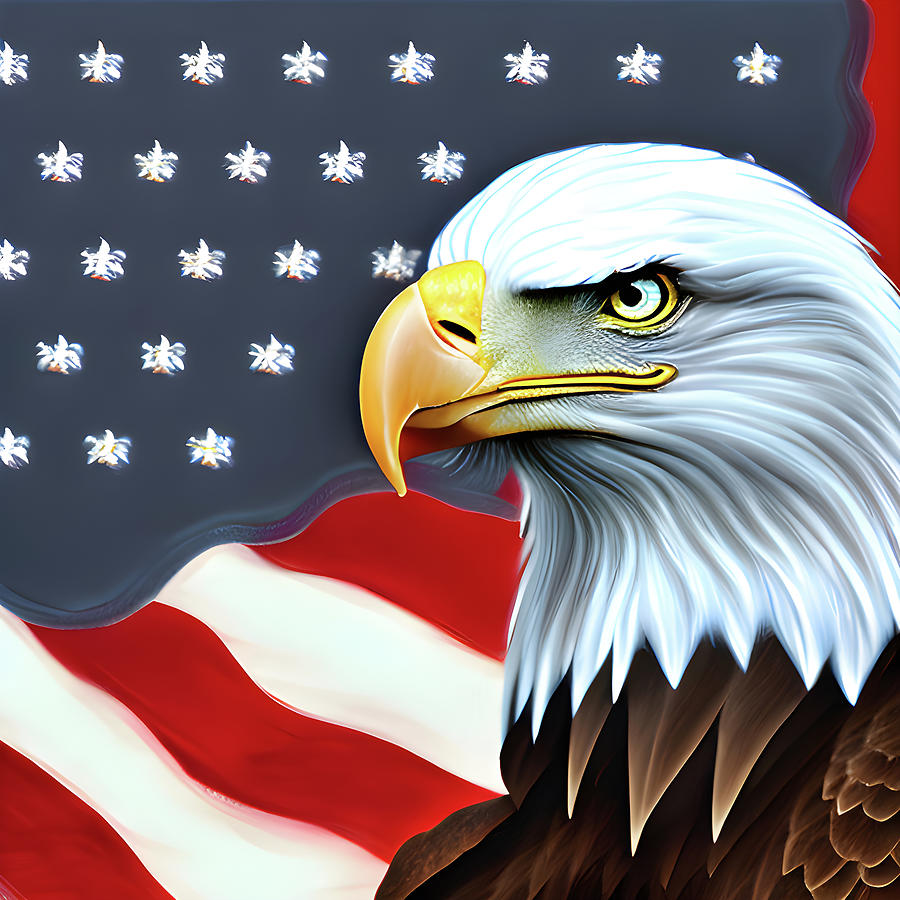 ABE003 Patriotic American Bald Eagle with USA Flag Digital Art by Large ...