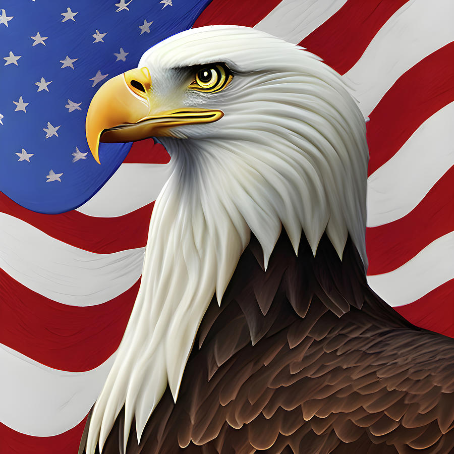 ABE007 Patriotic American Bald Eagle with USA Flag Digital Art by Large ...