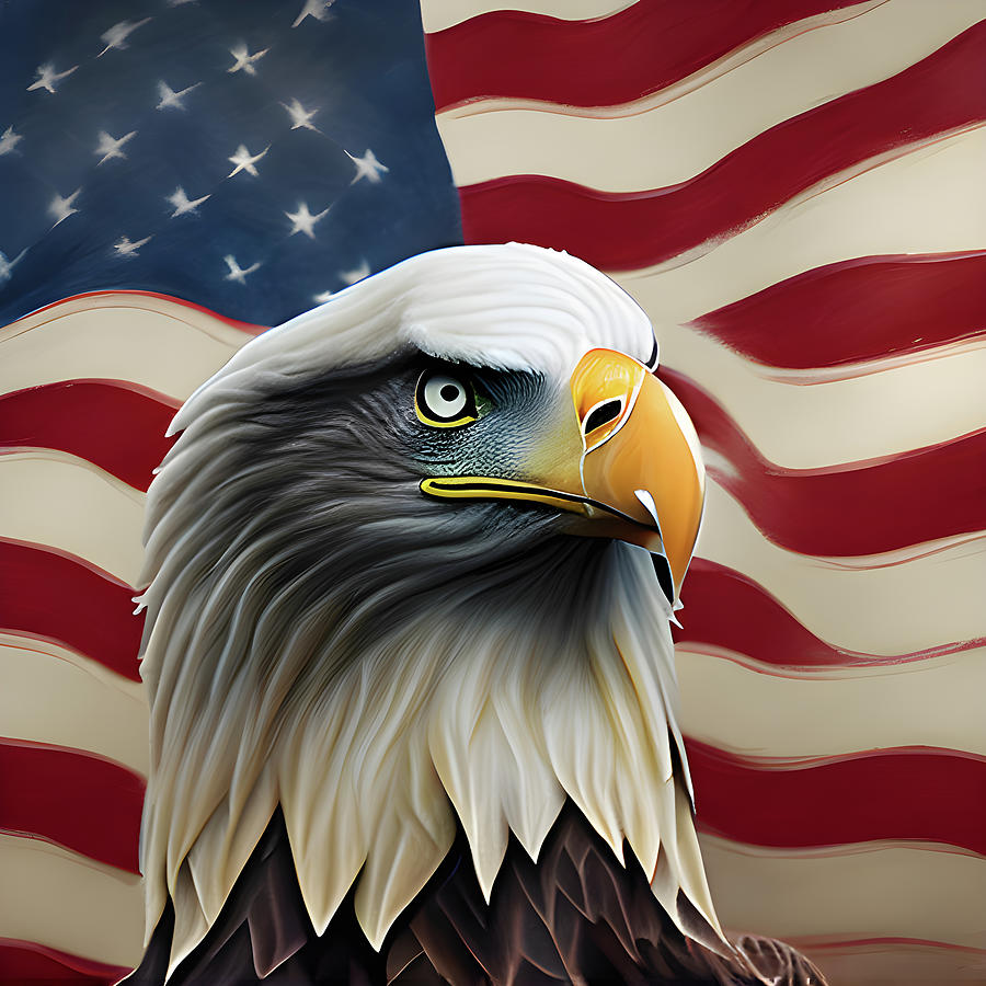 Abe013 Patriotic American Bald Eagle With Usa Flag Digital Art By Large 