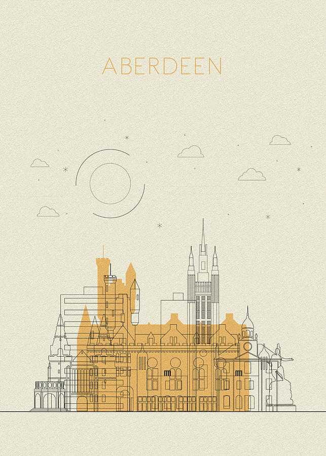 Memento Movie Drawing - Aberdeen, Scotland Abstract City Skyline by Inspirowl Design