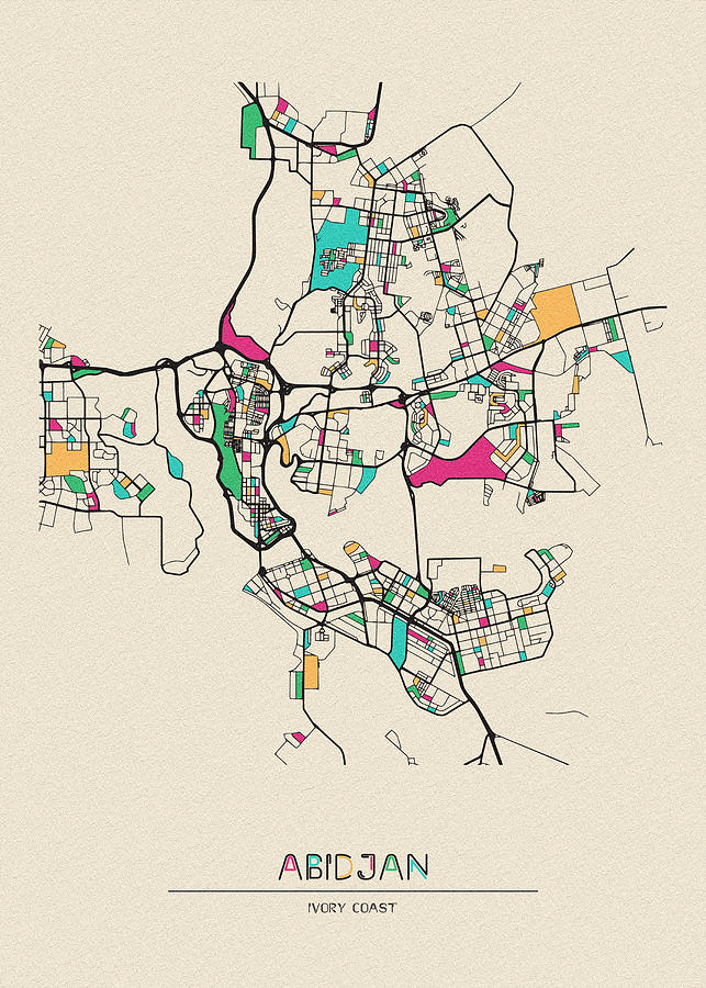 Memento Movie Drawing - Abidjan, Ivory Coast City Map by Inspirowl Design