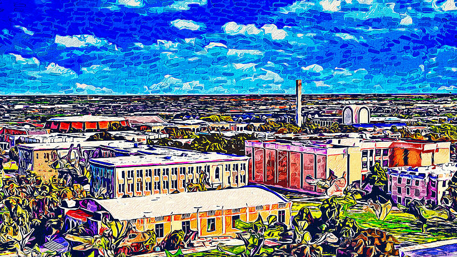 Abilene Christian University campus aerial - impressionist painting Digital Art by Nicko Prints
