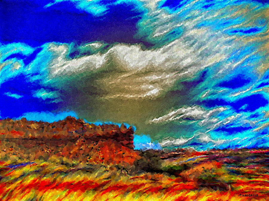 Abiquiu Cliffs and Cloud Processions Mixed Media by Anastasia Savage Ealy
