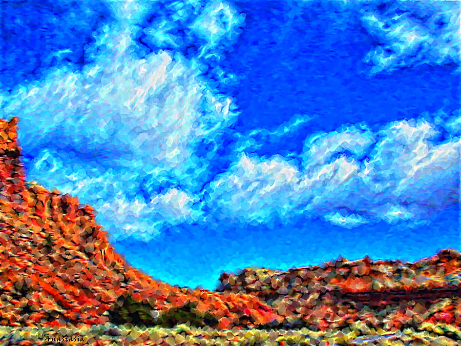 Abiquiu Cliffs and Clouds Mixed Media by Anastasia Savage Ealy