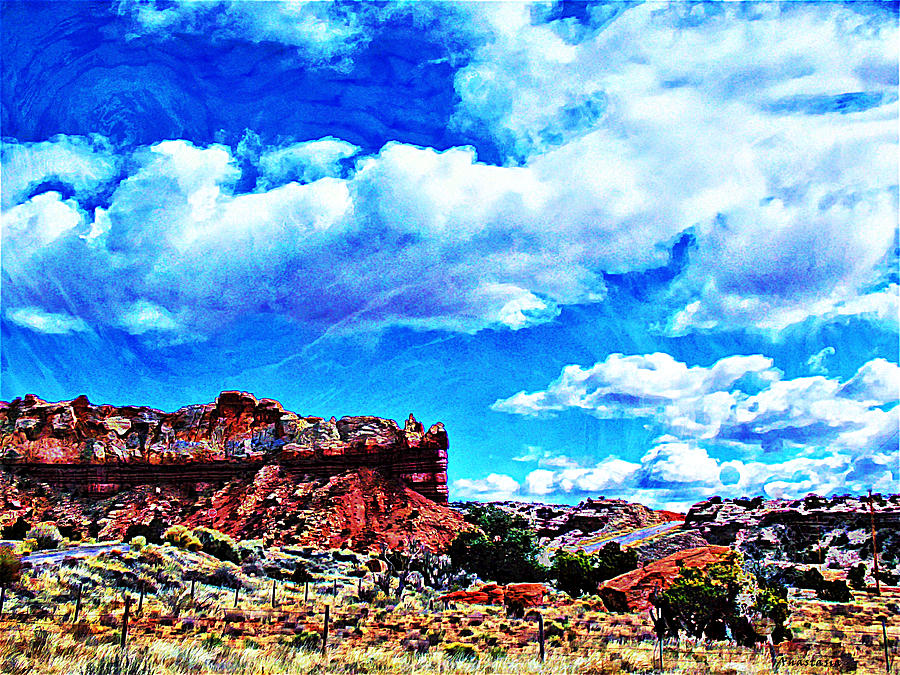 Abiquiu Red Cliffs and Boisterous Clouds Mixed Media by Anastasia Savage Ealy