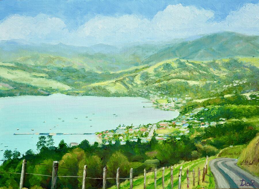 Above Akaroa Harbour New Zealand Painting by Dai Wynn