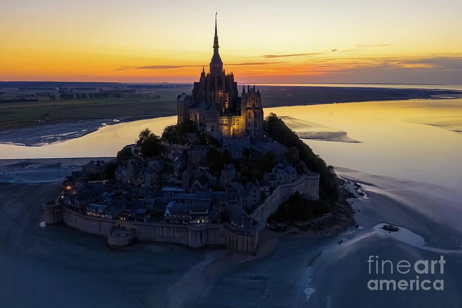 Architecture Photograph - Above Mont St Michel at Dusk by Mike Reid