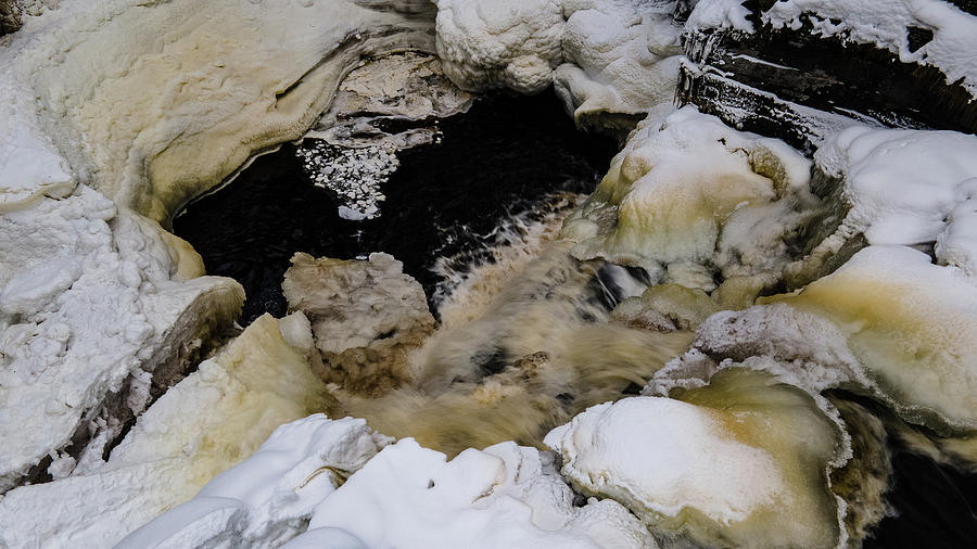 Above view of Canyon Falls in the winter in Michigan Photograph by Eldon McGraw