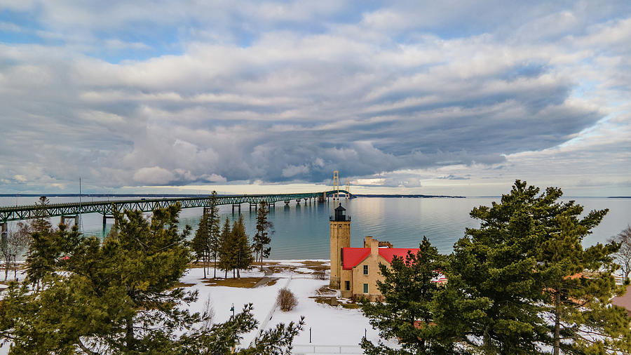 Above view of Old Mackinac Point Lighthouse Photograph by Eldon McGraw