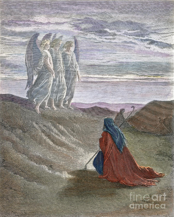 Abraham And Three Angels Photograph by Gustave Dore