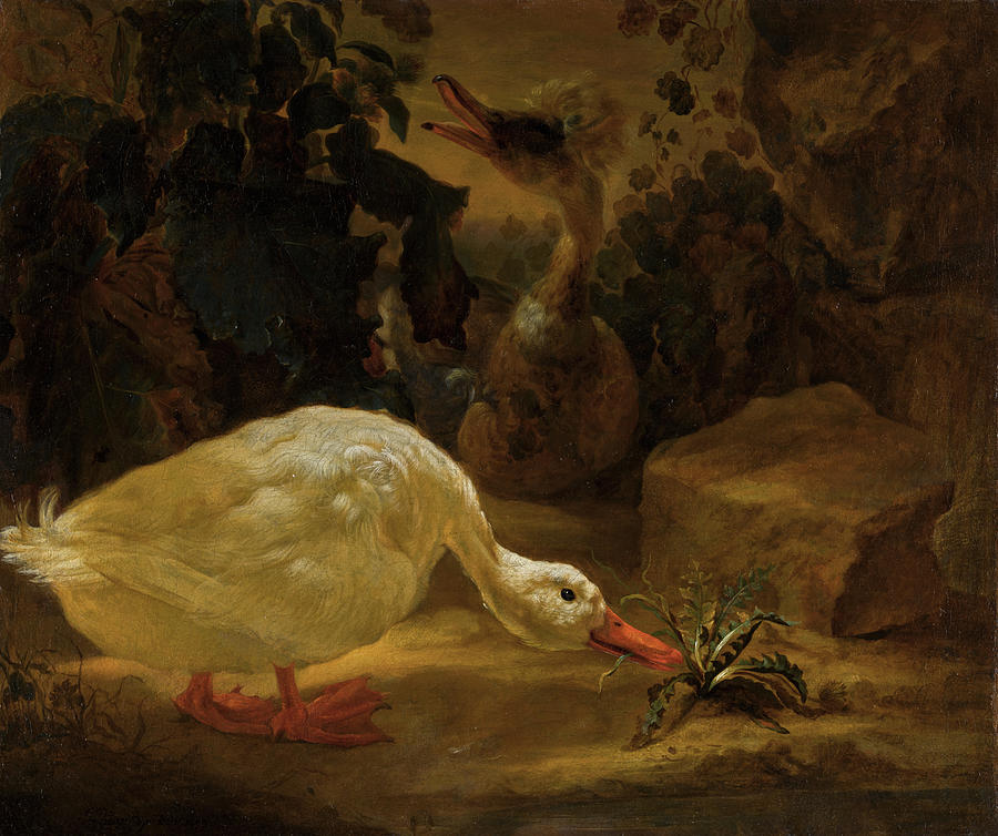 ABRAHAM BUSSCHOP Ducks in a landscape Painting by MotionAge Designs