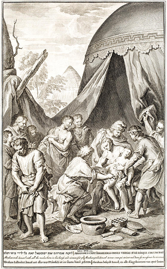 Abraham circumsizes men, Genesis 17 Drawing by Mashuk