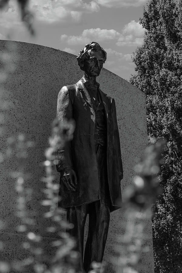 Abraham Linclon statue at the Illinois state capitol in Springfield Illinois in black and white Photograph by Eldon McGraw