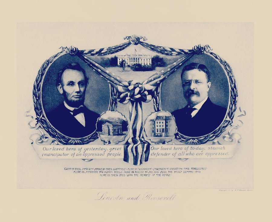 Abraham Lincoln and Theodore Roosevelt - 1906 Drawing by War Is Hell Store