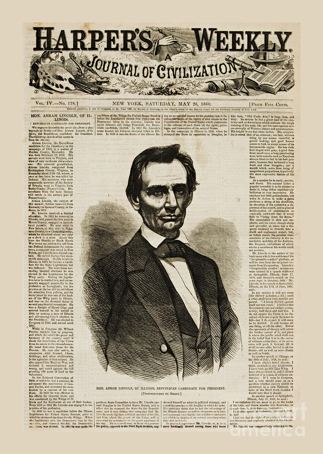 Abraham Lincoln Presidential Election Campaign of 1860 Portrait and Biography Harpers Weekly Drawing by Peter Ogden