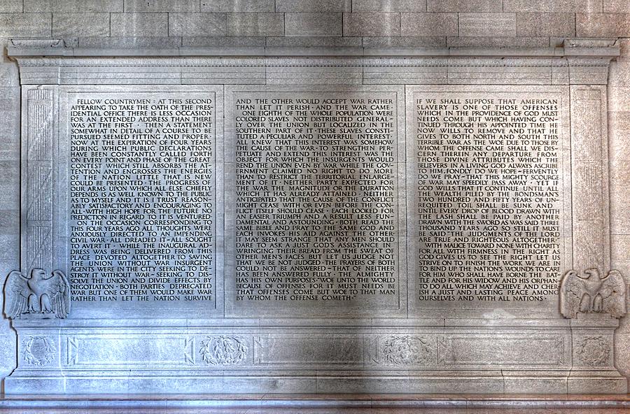 Abraham Lincoln - Second Inaugural Address In The Lincoln Memorial Washington D.c. Photograph