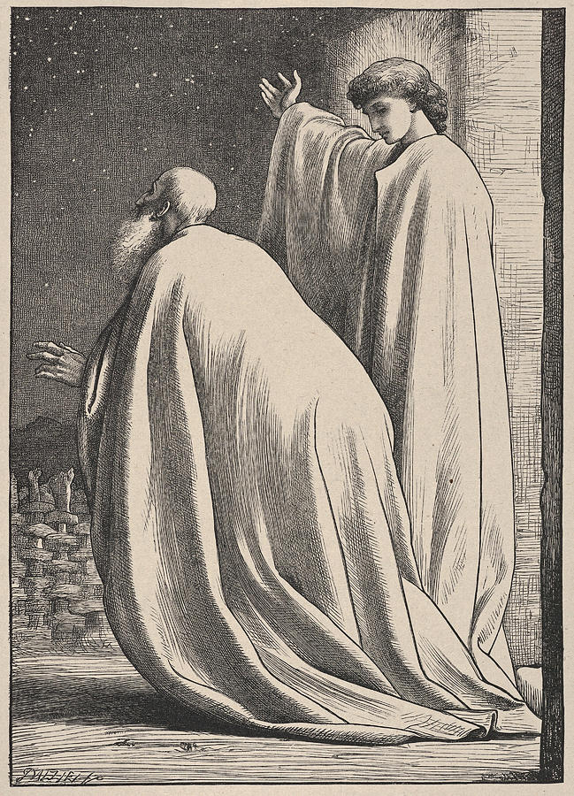 Abram and the Angel Drawing by After Frederic Leighton