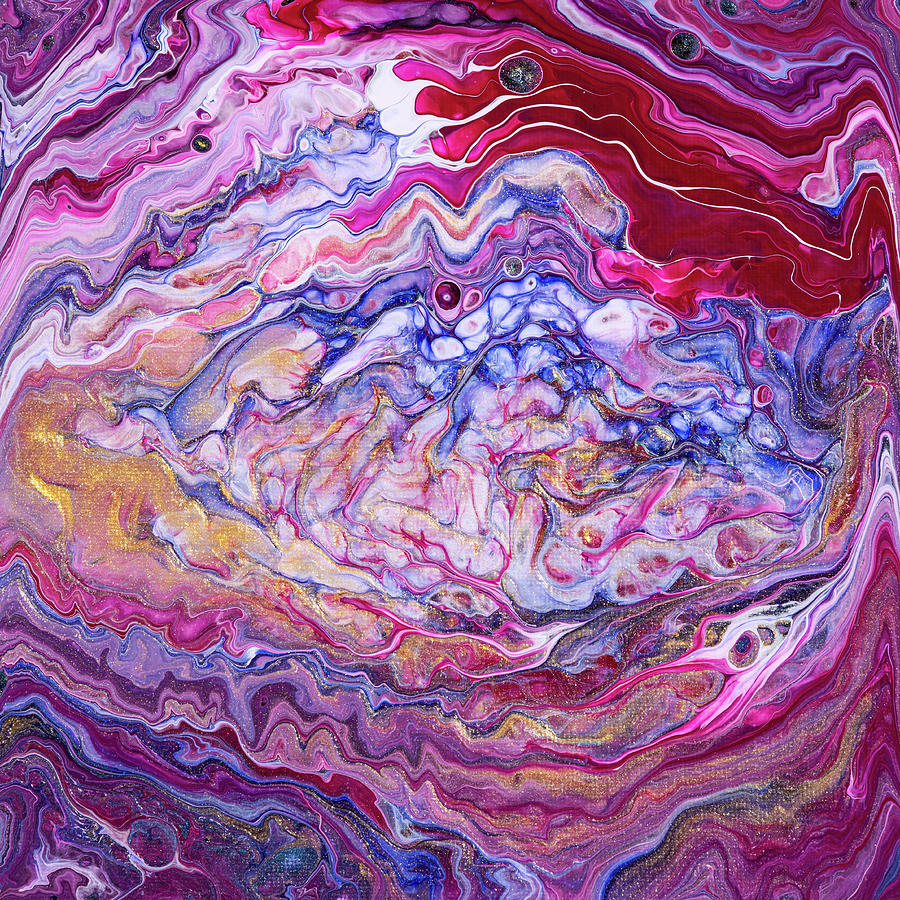 Abstract Acrylic Fluid Painting Pink Blue Gold Painting