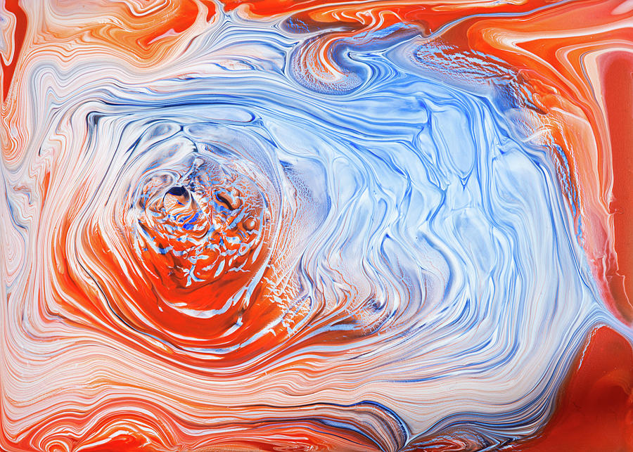 Abstract Acrylic Pour Painting Orange Blue White Painting by Matthias Hauser