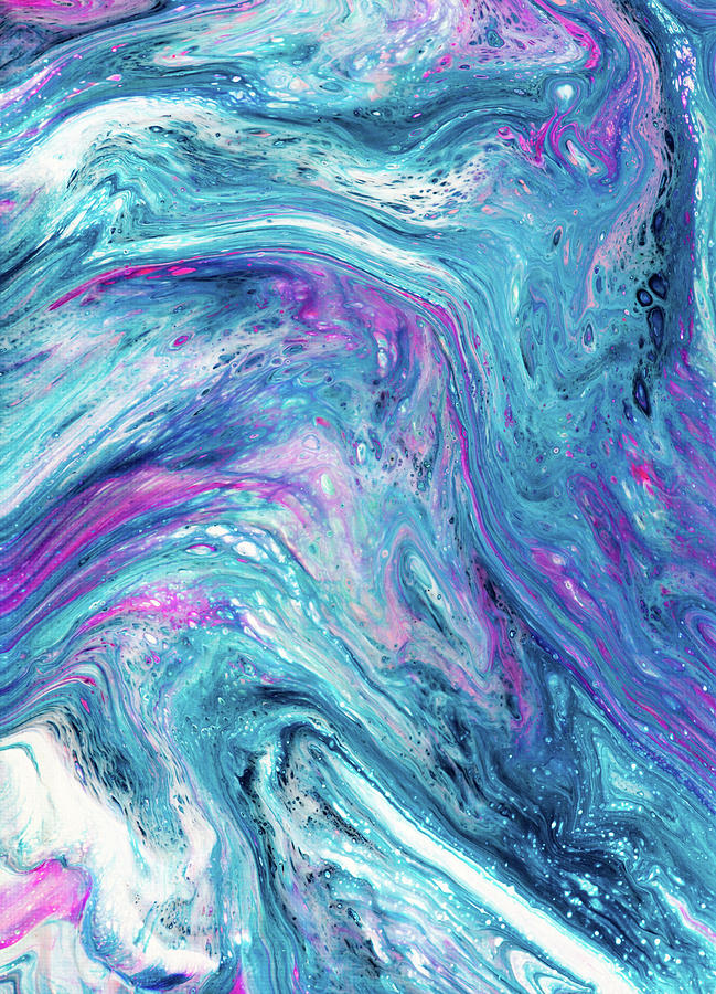 Abstract Acrylic Pour Painting Turquoise Blue Purple Painting by Matthias Hauser