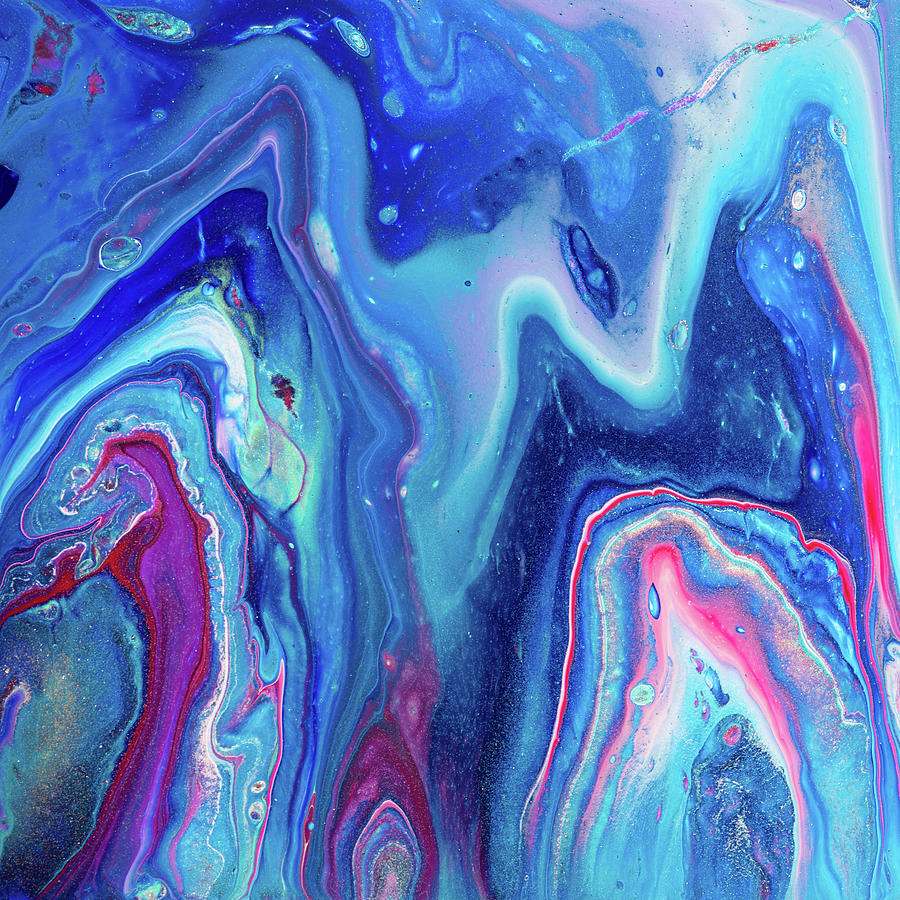 Abstract Acrylic Pouring Fluid Painting Blue Pink Purple Painting by Matthias Hauser