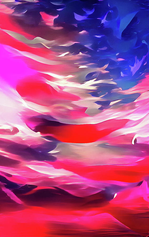 Abstract American Landscape 01 Patriotic US Flag Colors Red Blue White Digital Art by Matthias Hauser