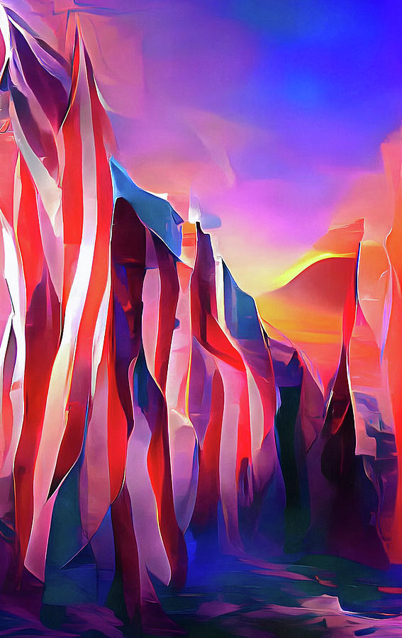 Abstract American Landscape 02 Patriotic US Flag Colors Red Blue White Digital Art by Matthias Hauser