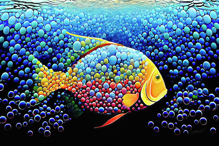 Aquatic Fish 3D Digital Circle Abstract  Mixed Media by Lena Owens - OLena Art Vibrant Palette Knife and Graphic Design