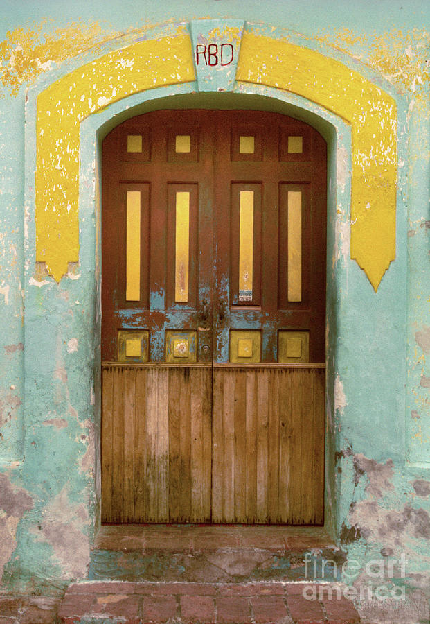 Mexico photos - Door with Yellow Bars Photograph by Sharon Hudson