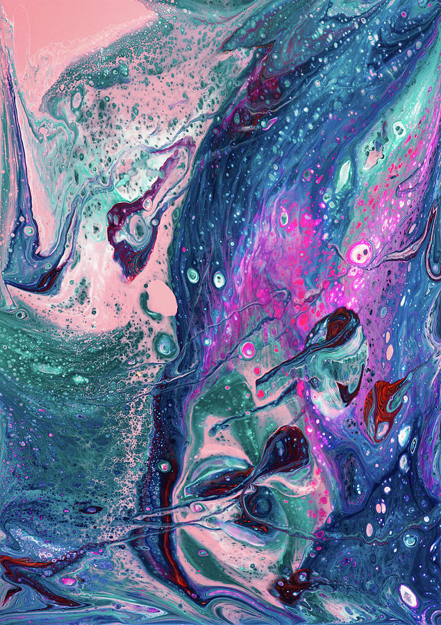 Abstract Art Acrylic Pouring blue pink teal Painting by Matthias Hauser