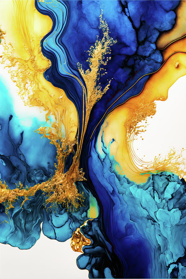 Abstract Art Alcohol Ink Style 01 Blue and Gold Digital Art by Matthias Hauser