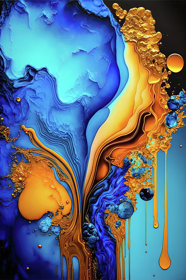 Abstract Art Alcohol Ink Style 02 Blue and Gold Digital Art by Matthias Hauser