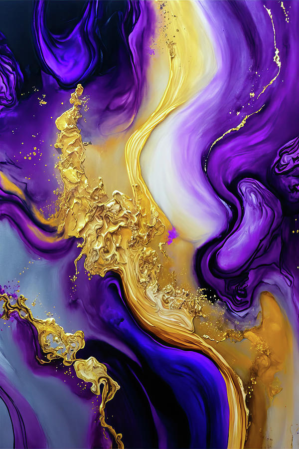 Abstract Art Alcohol Ink Style 17 Purple and Gold Digital Art by Matthias Hauser