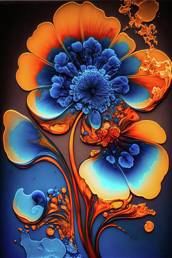 Abstract Art Alcohol Ink Style 18 Blue and Orange Flowers Digital Art by Matthias Hauser