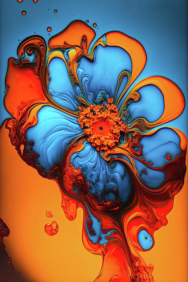 Abstract Art Alcohol Ink Style 20 Blue and Orange Flower Digital Art by Matthias Hauser