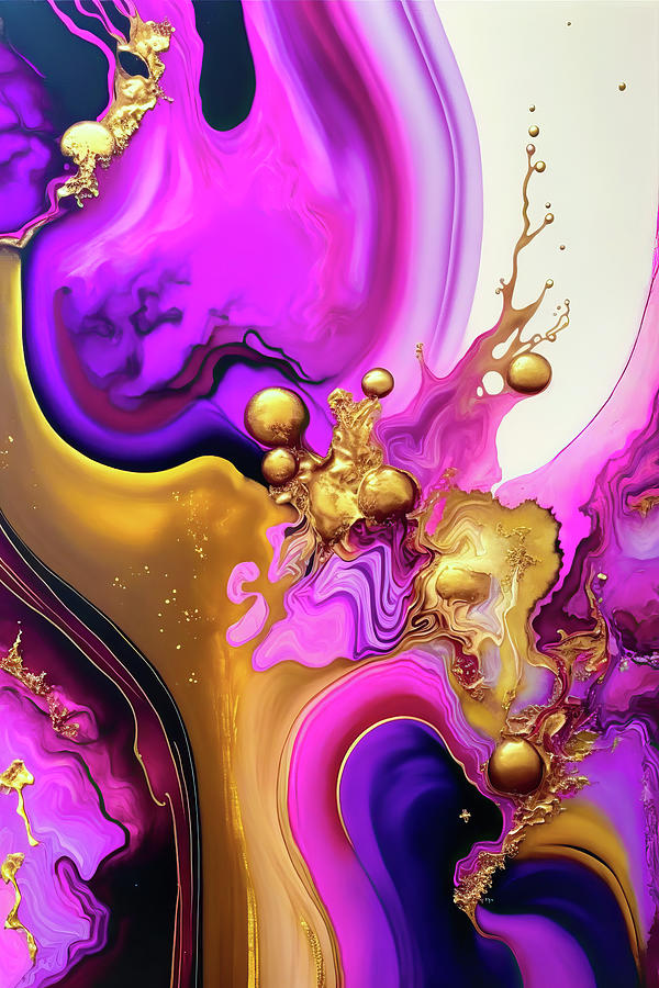 Abstract Art Alcohol Ink Style 21 Purple Gold White  Digital Art by Matthias Hauser