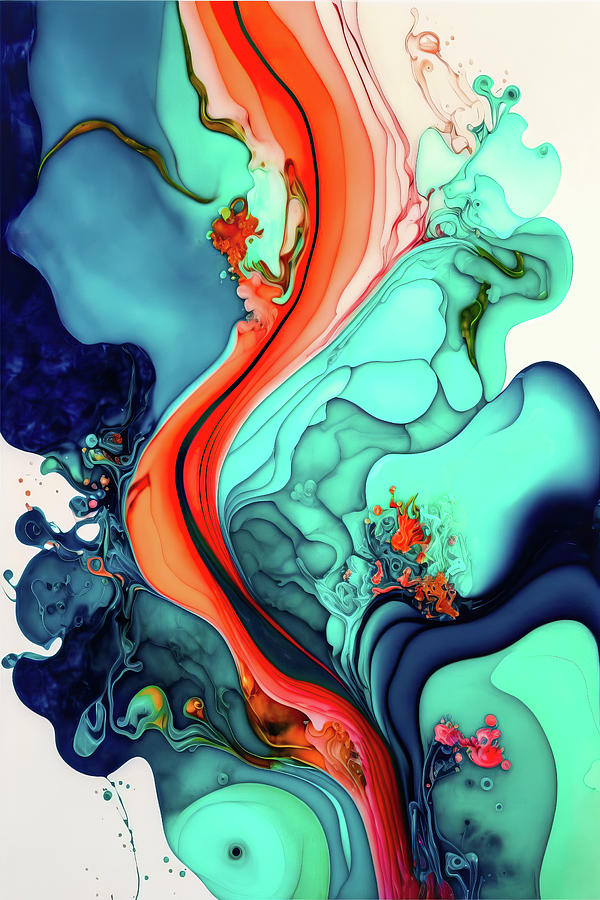 Abstract Art Alcohol Ink Style 23 Red Blue Teal Digital Art by Matthias Hauser