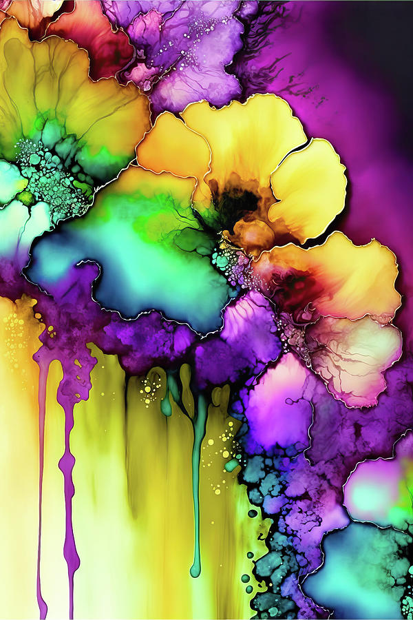 Abstract Art Alcohol Ink Style 27 Purple Yellow Blue Digital Art by Matthias Hauser