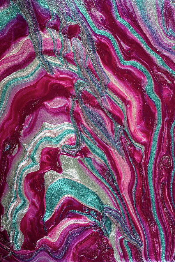 Abstract Art Magenta and Aqua Acrylic Pouring 02 Painting by Matthias Hauser