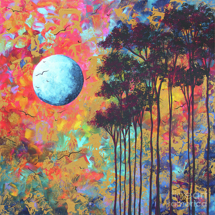 Abstract Art Original Tree Moon Landscape Painting Prints Home ...