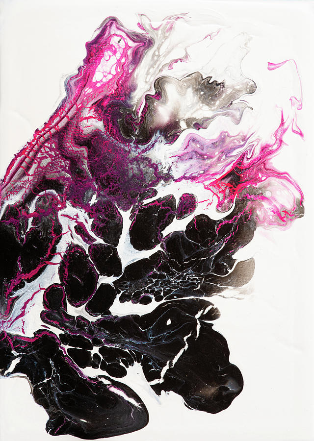 Abstract Art Pink Black White Fluid Painting Dutch Pour Painting by Matthias Hauser