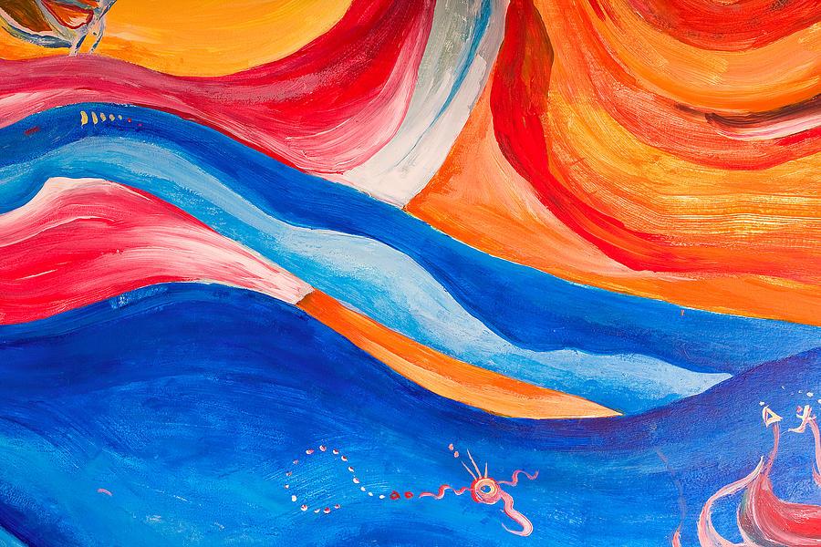 Abstract Art Textured Background, Closeup Fragment From A Colorful Acrylic Painting On Wood Drawing